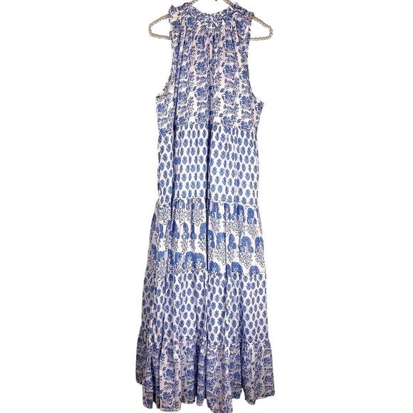 Calypos St Barth Daria Blue and White Tiered Maxi Lined Dress Sleeveless Medium - Picture 7 of 8